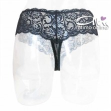 Tanga brasiliana con filo di perle sexy in pizzo nero Cotelli Collection