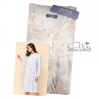 Linclalor camicia da notte lunga color rosa skin e panna 92751 - intimo notte donna