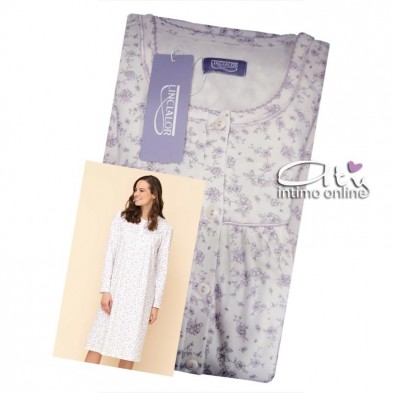 Linclalor camicia da notte lunga color glicine e panna  92721 - intimo notte donna