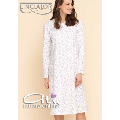 Linclalor camicia da notte lunga color glicine e panna  92721 - intimo notte donna