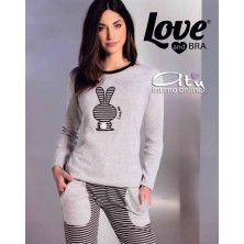 Pigiama donna con righe LoveandBra 28599 invernale