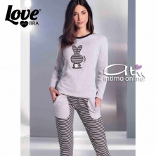 Pigiama donna con righe LoveandBra 28599 invernale