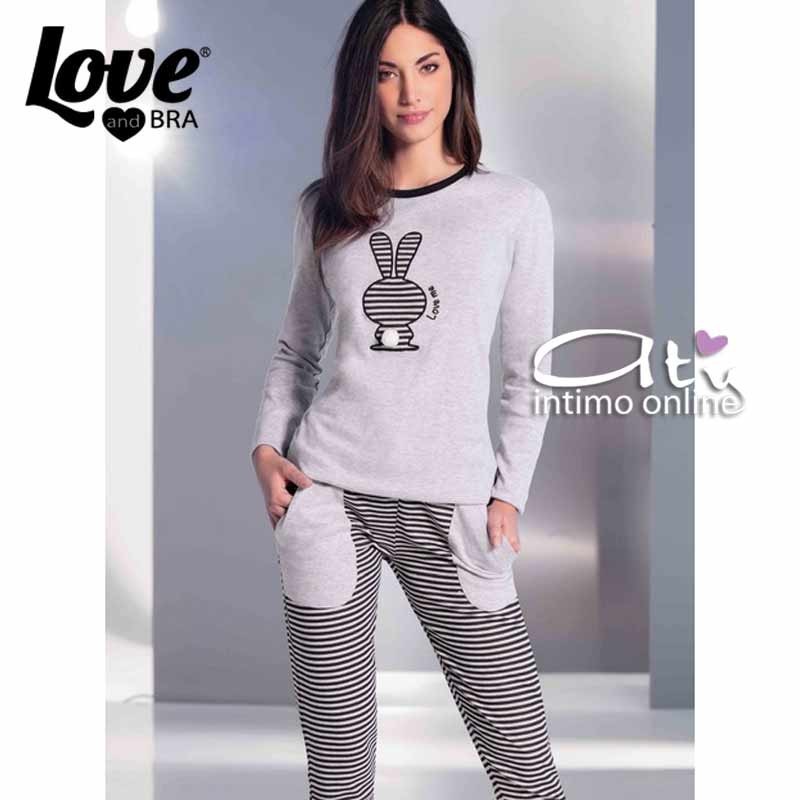 Pigiama donna con righe LoveandBra 28599 invernale