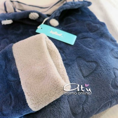 Pigiama da donna in coral panna o Blu con bottoni Infiore Leisure LEI650246