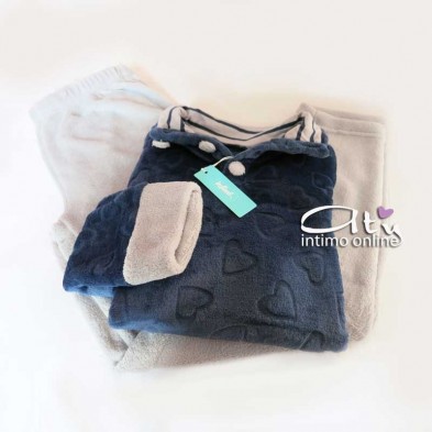 Pigiama da donna in coral panna o Blu con bottoni Infiore Leisure LEI650246