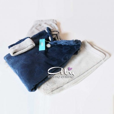 Pigiama da donna in coral panna o Blu con bottoni Infiore Leisure LEI650246