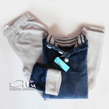 Pigiama da donna in coral panna o Blu con bottoni Infiore Leisure LEI650246