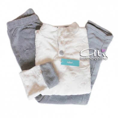 Pigiama da donna in coral panna o Blu con bottoni Infiore Leisure LEI650246