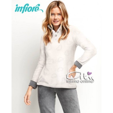 Pigiama da donna in coral panna o Blu con bottoni Infiore Leisure LEI650246