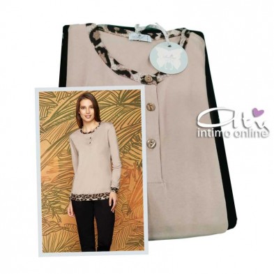 Andra Dreamwear pigiama da donna caldo cotone inserto leopardato 8608 invernale
