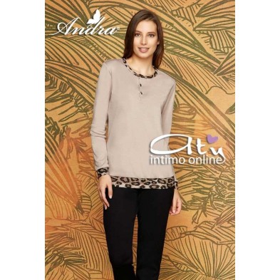 Andra Dreamwear pigiama da donna caldo cotone inserto leopardato 8608 invernale