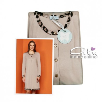 Andra Dreamwear camicia da notte in caldo cotone inserto leopardato 8607