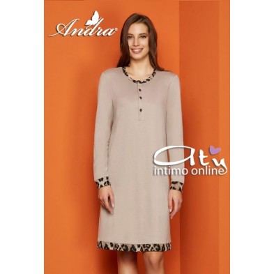Andra Dreamwear camicia da notte in caldo cotone inserto leopardato 8607