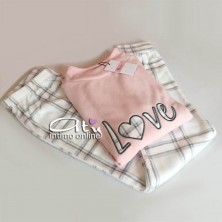 Pigiama in pile panna rosa Mi a mi scollo cratere LM988477 - intimo notte donna