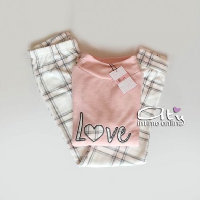 Pigiama in pile panna rosa Mi a mi scollo cratere LM988477 - intimo notte donna