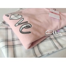 Pigiama in pile panna rosa Mi a mi scollo cratere LM988477 - intimo notte donna