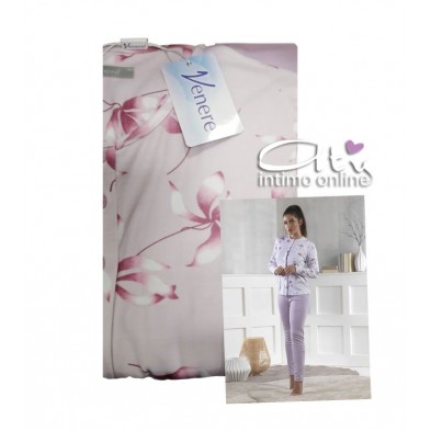Pigiama invernale Venere casacca aperta fiorata ametista 2553 - intimo notte donna