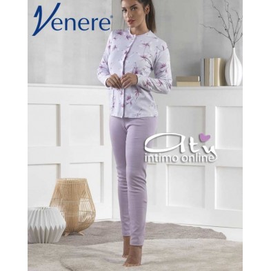 Pigiama invernale Venere casacca aperta fiorata ametista 2553 - intimo notte donna