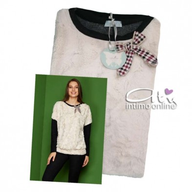 Andra Dreamwear pigiama batuffolo panna con leggings nero 8634 - pigiami donna