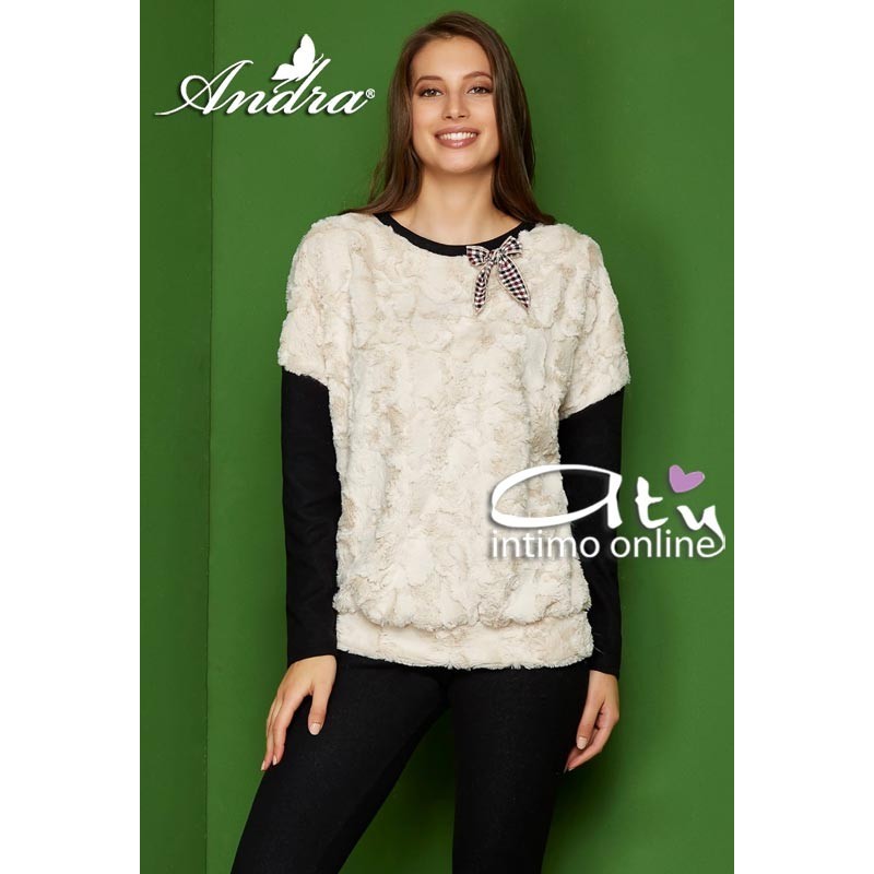 Andra Dreamwear pigiama batuffolo panna con leggings nero 8634 - pigiami donna