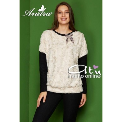 Andra Dreamwear pigiama batuffolo panna con leggings nero 8634 - pigiami donna