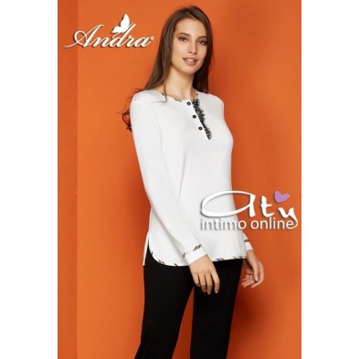 Andra Dreamwear pigiama calda viscosa e pipping raso 8679 - pigiami donna invernali