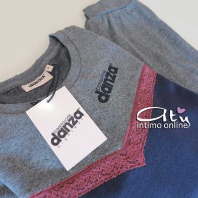 Dimensione Danza Pigiama da donna invernale DD20162 con taglio lancia e pizzo