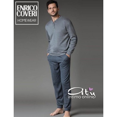 Pigiama Coveri EP5072 Prestige Tartan grigio con toppe - Pigiami invernali