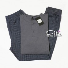 Pigiama Coveri EP5072 Prestige Tartan grigio con toppe - Pigiami invernali