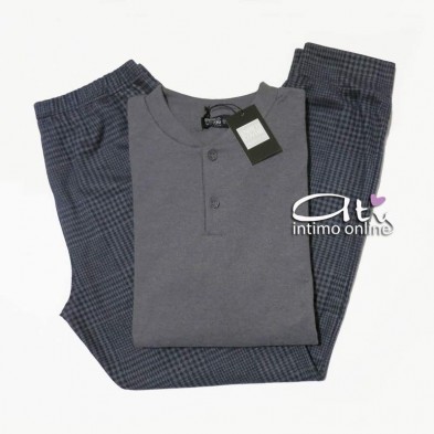 Pigiama Coveri EP5072 Prestige Tartan grigio con toppe - Pigiami invernali