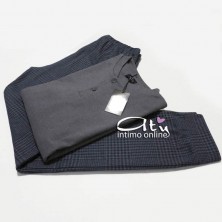 Pigiama Coveri EP5072 Prestige Tartan grigio con toppe - Pigiami invernali