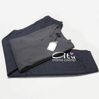 Pigiama Coveri EP5072 Prestige Tartan grigio con toppe - Pigiami invernali