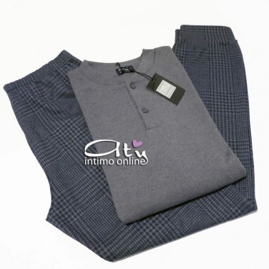Pigiama Coveri EP5072 Prestige Tartan grigio con toppe - Pigiami invernali