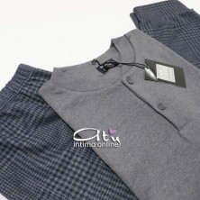 Pigiama Coveri EP5072 Prestige Tartan grigio con toppe - Pigiami invernali