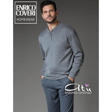 Pigiama Coveri EP5072 Prestige Tartan grigio con toppe - Pigiami invernali