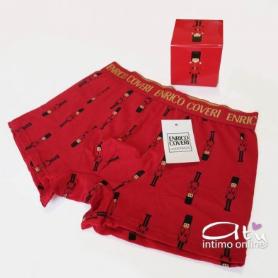 Boxer Natale Rosso e Blu logo oro Enrico Coveri EB1702 - mutande uomo rosse