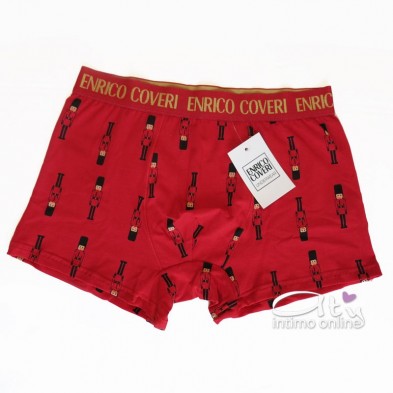 Boxer Natale Rosso e Blu logo oro Enrico Coveri EB1702 - mutande uomo rosse