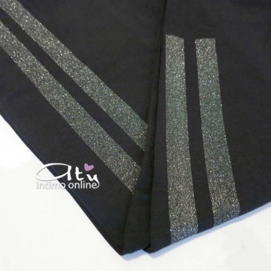 Leggings felpato nero Rossoporpora bande argento LR320F