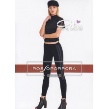 Leggings felpato nero Rossoporpora bande argento LR320F