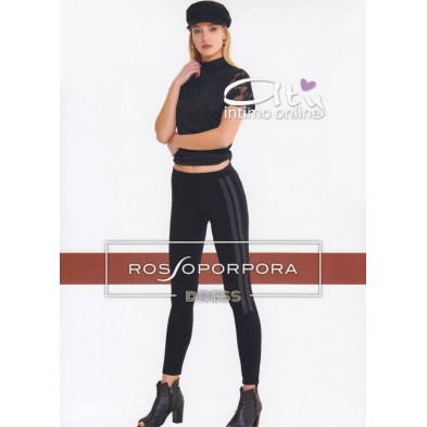 Leggings felpato nero Rossoporpora bande argento LR320F