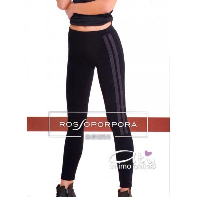 Leggings felpato nero Rossoporpora bande argento LR320F