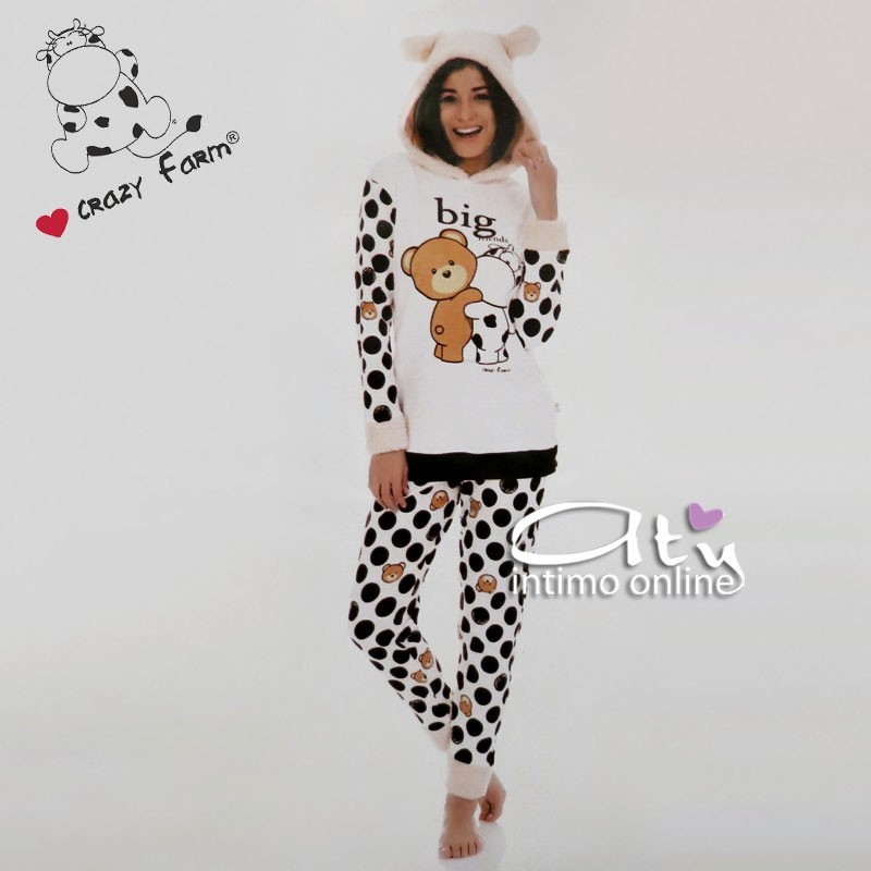 Pigiama con orecchie e tessuto grandi Pois Crazy Farm - pigiama ragazza