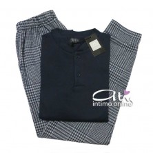 Pigiama Coveri EP5072 Prestige Tartan blu con toppe - pigiami invernali uomo