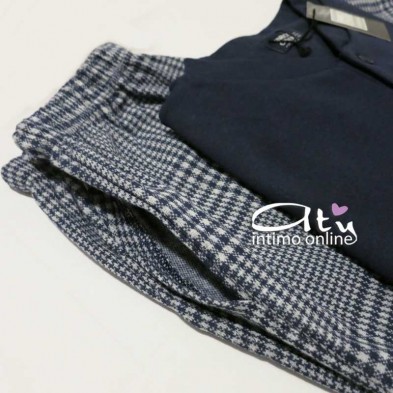 Pigiama Coveri EP5072 Prestige Tartan blu con toppe - pigiami invernali uomo