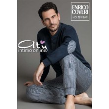 Pigiama Coveri EP5072 Prestige Tartan blu con toppe - pigiami invernali uomo