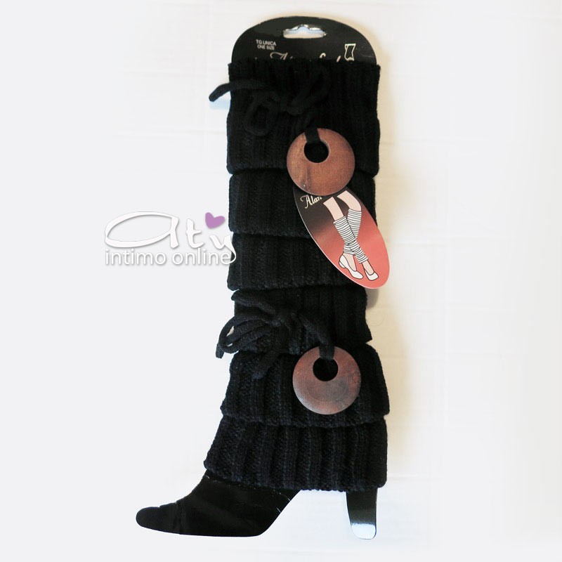 Scaldamuscoli neri con dettaglio disco in legno Alan Socks