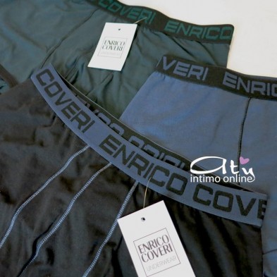 Enrico Coveri mutande Boxer EB1697-N Tris nero verde e jeans profili contrasto