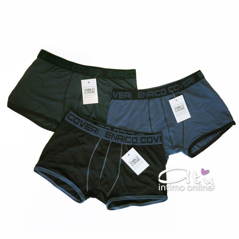 Enrico Coveri mutande Boxer EB1697-N Tris nero verde e jeans profili contrasto