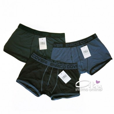 Enrico Coveri mutande Boxer EB1697-N Tris nero verde e jeans profili contrasto