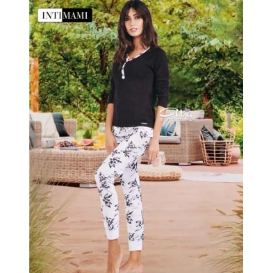 Pigiama estivo Intimami ID569 fiori nero o blu - pigiami online donna
